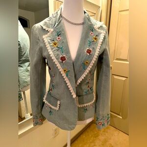 Cotton Embroidered blazer lace trim